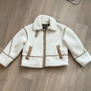 Zara Kids Cream and Tan Puffer Jacket